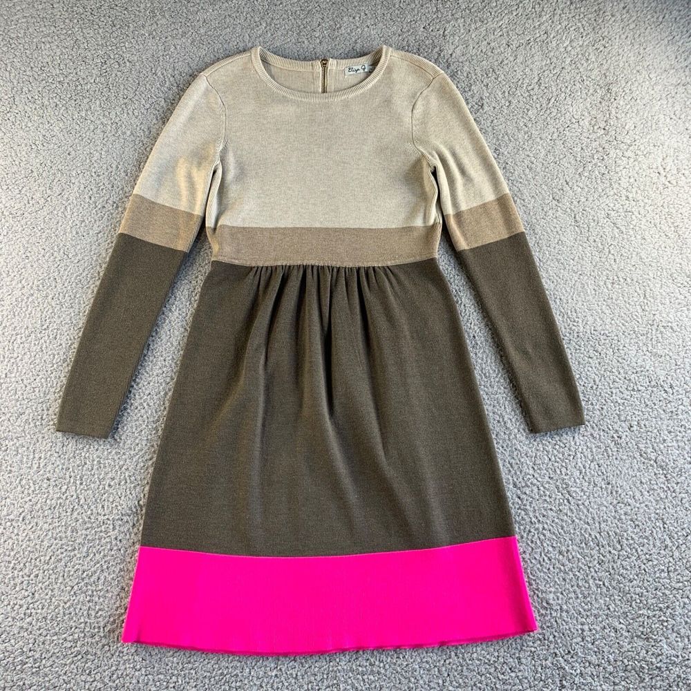 NEW Eliza J Sweater Dress Womens Petite Small Midi Fit Flare Color Block Stretch